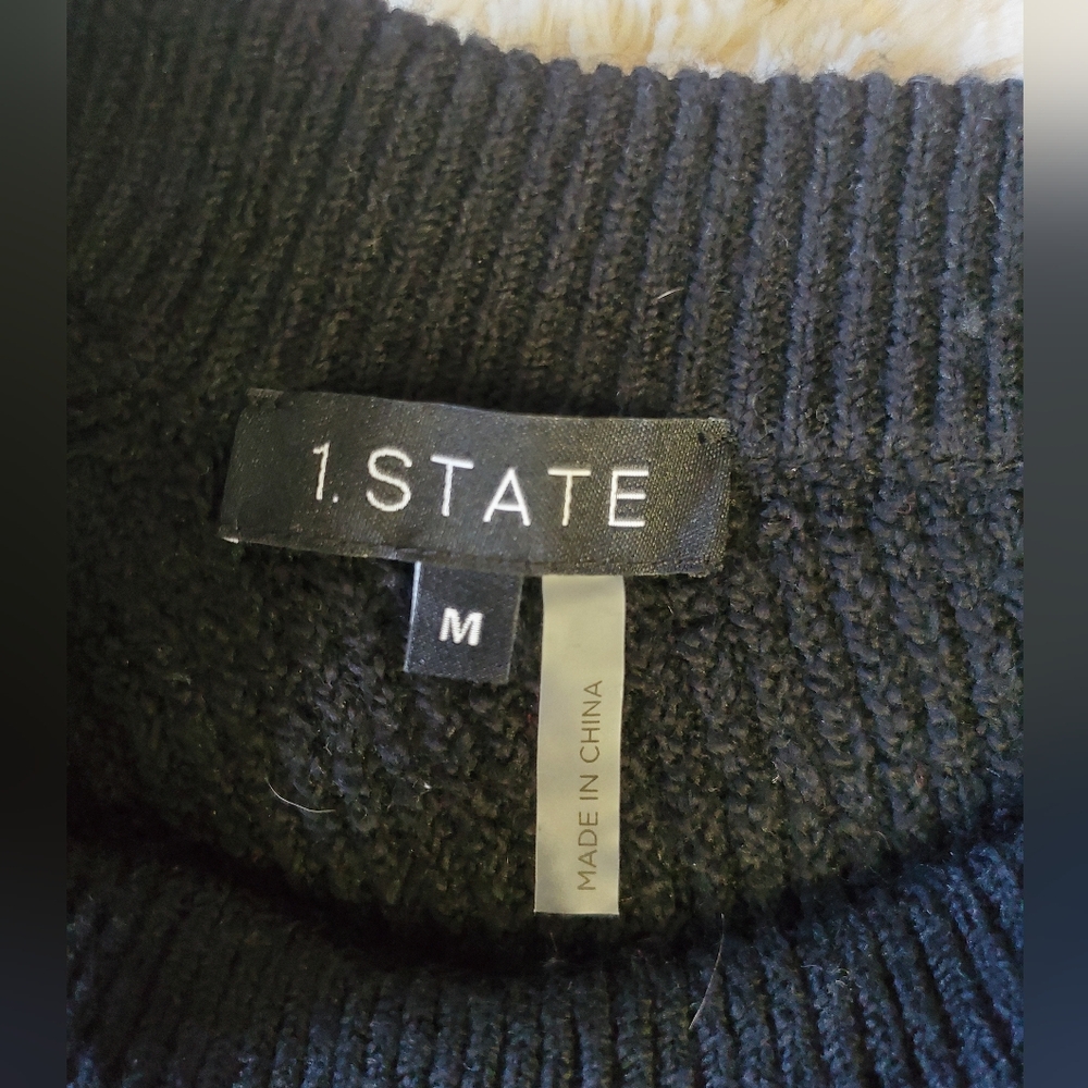 1. State Off-Shoulder Ribbed Black Sweater - Picture 3 of 3